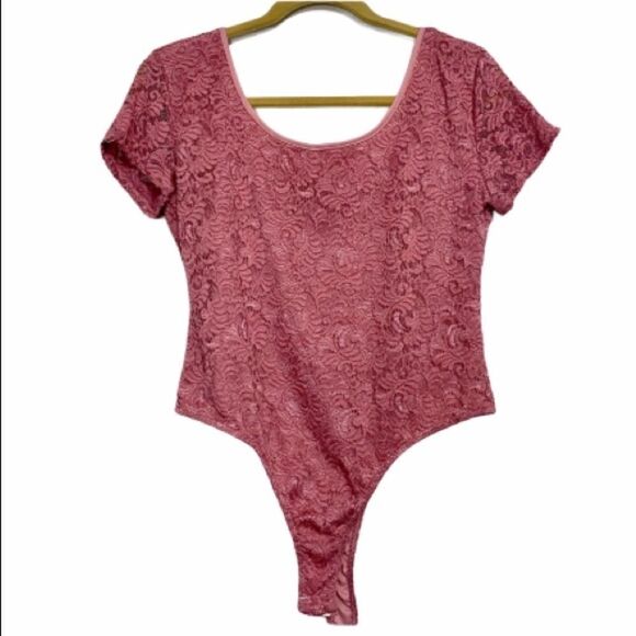 Vila Pink Lace Short Sleeve Bodysuit - Picture 1 of 7